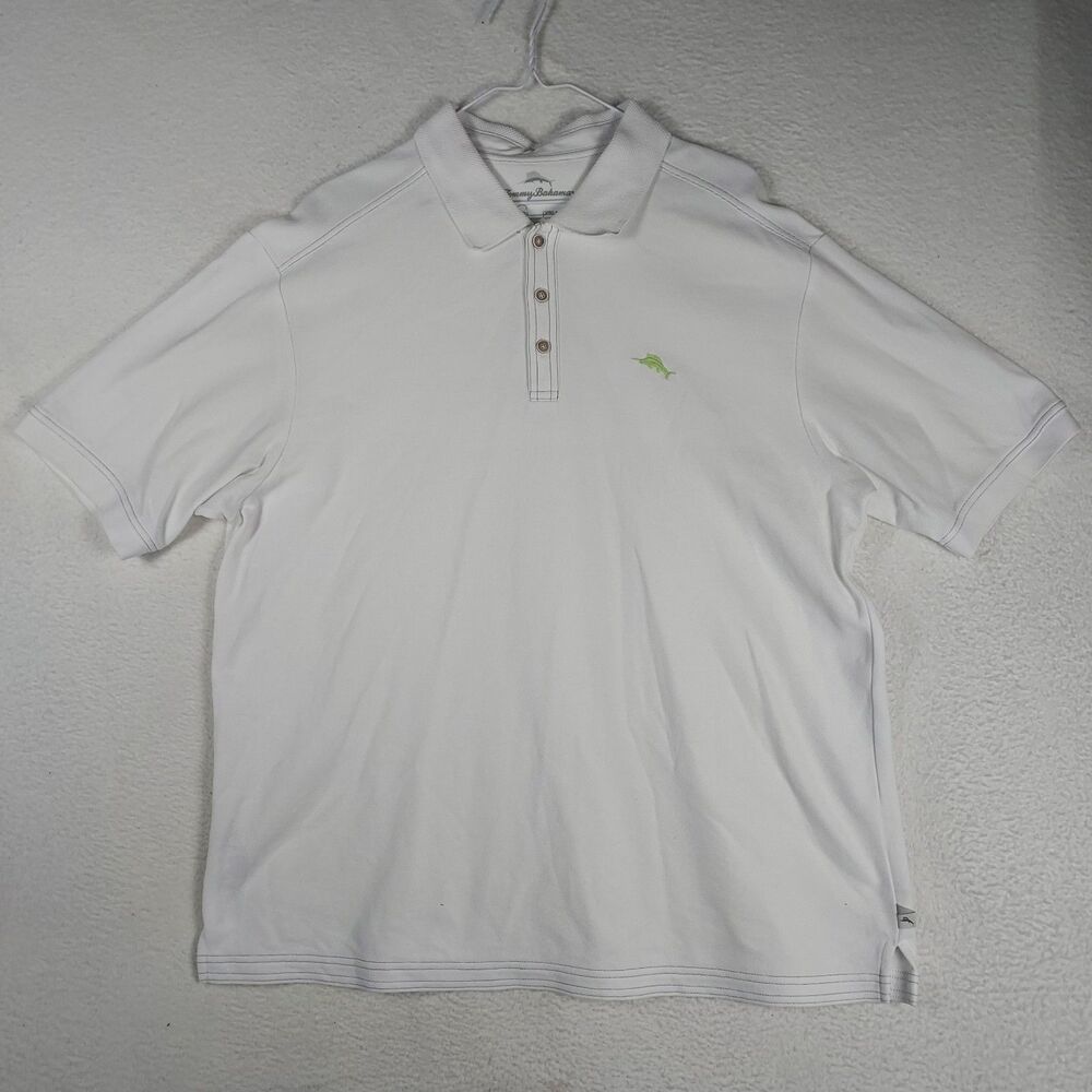 Tommy Bahama Supima Polo Shirt Mens XL White Short Sleeve Cotton